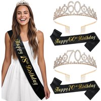 Birthday Tiara Crown Sash Women Girls 16Th 18th 21St 30Th 40Th 50Th 60Th 70Th Happy Birthday Party Decoration Favor Gifts