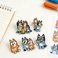5pcs Mix Bluey & Bingo Family Cartoon Enamel Pins Set Cute Animal Brooches Metal Lapel Badges for Backpacks Clothing