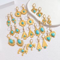 Multiple Styles Stainless Steel Gold Color Natural Turquoise Earrings for Women Retro Bohemian Charming Jewelry Accessories Gift