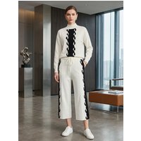 UOOZEE 2026 New Women's Office Work Matching Set Contrast Color High Neck Sweater & High Waisted Straight-leg Cropped Pants Stes