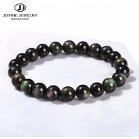 JD Natural Rainbow Obsidian Round Beads Bracelet Women Men Fashion Colorful Black Obsidian Yoga Energy Buddhist Strand Bangles