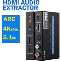 4K@60Hz HDMI Audio Extractor with ARC HDMI to Optical Spdif Toslink 3.5mm Stereo RCA L/R Support HDCP 2.2 DTS 5.1 for TV PS5 PC