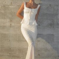 Chic Vintage Off Shoulder Lace Jacquard Tank Tops & Beige Long Skirt Women French Elegant Vacation Matching Set Mermaid Skirt