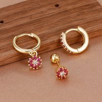 3PCS Exquisite Little Crystal Flower Piercing Earring Set for Women Girl Gold Plated Hoop Earring Wedding Romantic Jewelry Gifts