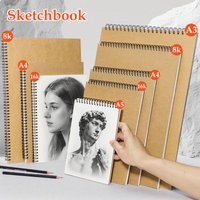 A5/A4/16K Sketchbook with Leather Cover Professional Drawing Notebook Coil Bound Design Sketch Pad Tearable Pages for Students