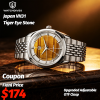 Watchdives WD1954 Men Watches Tiger Eye Stone Dial VH31 Sweep Quartz Watch Ar Sapphire Lumes BGW9 100M Waterproof Luxury Relojes