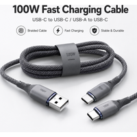 100W USB C to USB C Cable Tungsten Braided Fast Charging Data Cable PD Type C Charger Cord for iPhone 15 16 Samsung Xiaomi MacBo