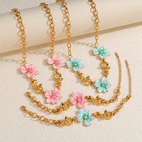 Kissmoon New Sweet Enamel Flower Necklace Bracelet Jewelry Set for Women Stainless Steel Enamel Gradient Flower Set Jewelry Gift