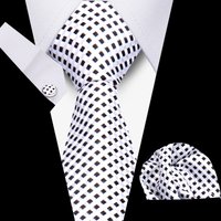 Tie Man Luxury Business Neck Tie For Mens Cufflinks Pocket Square Set 7.5cm Necktie For Wedding Party Shirts Sets White Cravats