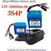 12V 20Ah Lithium Battery Pack 18650 3S4P Remote Control Fishing Bait Boat Backup Battery Suitable for V030 GPS Fishing Bait Boat