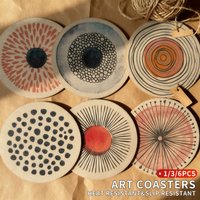 1/3/6pcs Painted Diatomaceous Earth Coaster - Absorbent Dining Table Insulation Mat - Anti Scald Mat Countertop Dining Mat Plate