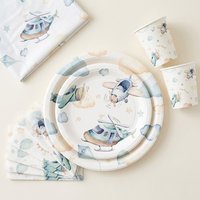 Airplane Party Decoration Tableware Watercolor Vintage Plane Plates Cups Napkins Tablecloth Aviation Birthday Baby Shower Supply