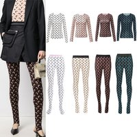 Kendall Mid-Waist Tight-Fit Moon Print Elasticity Thin Base Layer Pants Outerwear Summer Cute Style Long Sleeve round Neck