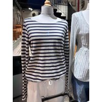 Navy Striped Long Sleeve T-shirt Women Scoop Neck Cotton Casual Tee Shirts Autumn New Simple Vintage Sweet Basic Tops Tshirts