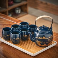 7-Piece Set Japanese Ceramic Tea Set Black Glazed Teapot with Tea Strainer Simple Teacup Home Office Gift Kitchen Tea Service