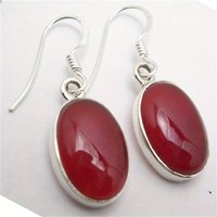 Minimalist Silver Color Red Stone Dangle Earrings Woman Oval Party Daily Wear