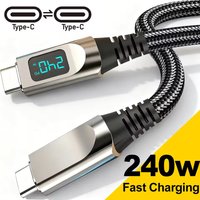 USB C Quick Charging Cable 240W High Speed Data Transfer Nylon Braided Digital Display Type C to C for iPhone Samsung Xiaomi