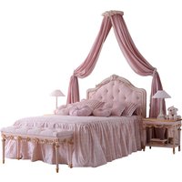 Antiquities/Solid wood pink princess bed/European leather art girl single bed/fabric soft bag pull-up bed