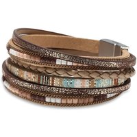 Boho Leopard Print Leather Wrap Bracelets for Women Multi Layer Crystal Beads Cuff Bangle Vintage Fashion Jewelry Gift