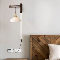 Retro folding walnut color wall lamp Japanese study living room bedroom bedside lamp tea room Homestaynostalgic coffee shop lamp