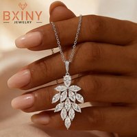 BXINY All Moissanite Multiple Marquise Diamond Pendant Necklace 100% S925 Silver Leaves Chain for Women Wedding Jewelry Gift GRA