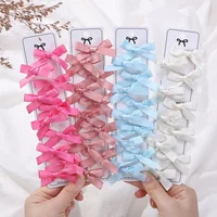 10Pcs/set Wholesale Kids Sweet Solid Color Mini Bowknot Hair Clips Baby For Girls Ballet Style Ribbon Braided Hair Accessories