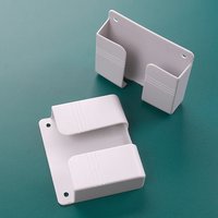 White Wall Mount Phone Holder with Lazy Desk Pad Remote Control Storage Box Punch Free Charging Stand for Mobile Phones