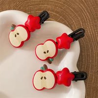 2Pc Cute Apple Hair Clip Star Duckbill Clip Sweet Girl Hair Pin Bangs Side Clip Woman Headwear Barrette Hair Accessories
