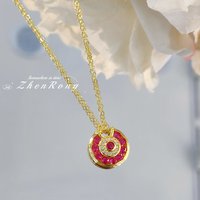 Foydjew New 18K Gold Plated Pendant Inlaid with Small Red Corundum Zircon Necklaces Women's 2024 Trend Jewelry