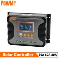 PowMr PWM 80A 60A 30A Solar Charge Controller 12V 24V 36V 48V Lead-Acid Lithium Battery Charger Max PV 100V Dual Control Mode