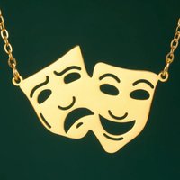 LIKGREAT Comedy Tragedy Masks for Drama Necklaces Stainless Steel Theater and Actors Greek Face Pendant Party Gift for Women Men
