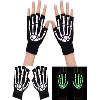 AliExpress 1-4pair Luminous Skull Half Finger Gloves Halloween Role Playing Gloves Autumn Winter Warm Knitted Gloves Elastic Bicycle Gloves