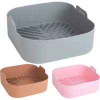 21CM Silicone Air Fryer Pot Tray BBQ Barbecue Pad Plate Airfryer Oven Baking Mold Pot Food Safe Reusable Square Air Fryer Pan