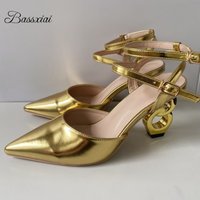 Gold Strange Heel Ankle Strap Summer Shoes Sexy Pointed Toe Concise Style Sandals For Girls Women