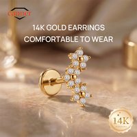 CANNER 1PC 14K Solid Gold Flowers CZ G23 Titanium Piercing Ear Bone For Women Hypoallergenic Dainty Earring Wedding Party Gift