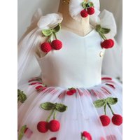 Custom Flower Girl Dress Wedding Party Gown Birthday Pageant Dress For Girls Puff Sleeve Cherry Embroidery Tulle Tutu Dress