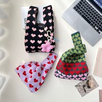 Large Capacity Knit Handbag Women Girls Knot Wrist Bag Reusable Mini Heart Tote Bag Handmade Portable Shopping Bags