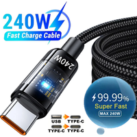 240W Cable Super Fast Charging USB TypeC Nylon Cable LED Digital Display USBC Charger Data Cord For Xiaomi Iphone Samsung Huawei
