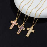 Luxury Stainless Steel Sparking Women Cross Necklaces Gold Color Cross Pendant Bling CZ Stones Christ Religious Prayer Collar