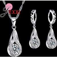 925 Sterling Silver Necklace Pendant Earrings Fashion Spiral Shaped White Crystal Jewelry Sets For Wholesale