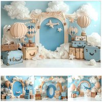 LS Photography Backdrops Hot Air Balloon World Travel Cloud Decor Birthday Baby Shower Child Portraits Photo Backgrounds Studio