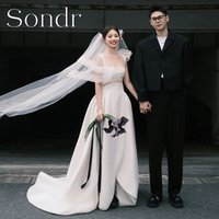 Sondr Customized Square Collar Korean Wedding Dresses Photo Shoot Satin Sleeveless Bridal Party Gowns Outdoor Snap Dresses