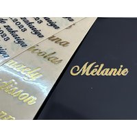 Metal transfer sticker 3D custom text name self-adhesive, with any text in gold and silver, easy to tear 50PCS 50x10mm