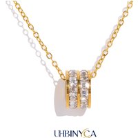 Double Row CZ Pendant Necklace 18K Gold Plated Stainless Steel Waterproof Hypoallergenic Elegant Party Fashion Jewelry for Women