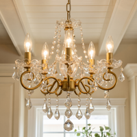 Modern Gold Crystal Chandelier, Adjustable Chain K9 Crystal Pendant Light Fixture for Dining Room Kitchen Island Living Room