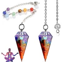 7 Chakras Resin Hexagon Pointed Cone Pendant Chains Pendulum Decoration Reiki Healing Yoga Natural Stones Jewelry DIY Necklace