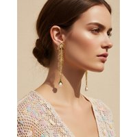 Statement 316 Stainless Steel Metal Long Fishbone Drop Earrings Personality Pearl Zircon Big Ear Stud Designer Jewelry CZ Серьги