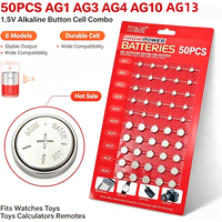50 Stück/Karte 1,5V Knopfbatterie AG1 AG3 AG4 AG10 AG12 AG13 LR44 SR44 Batterie für Spielzeug, Uhren, Fernbedienungen, Großpackung Knopfbatterie