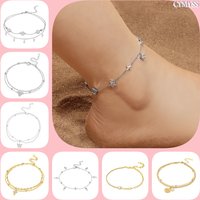 Original Anklets for Women 925 Sterling Silver Exquisite 2 Layer Zircon Chain Anklet Gold Color Ideal Summer Beach Jewelry Gift