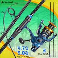 Sougayilang 3 Sections Surf Fishing Rod Reel Combo Carbon Fiber Spinning Rod 4000-7000 Reel 10KG Max Drag for Saltwater Fishing
